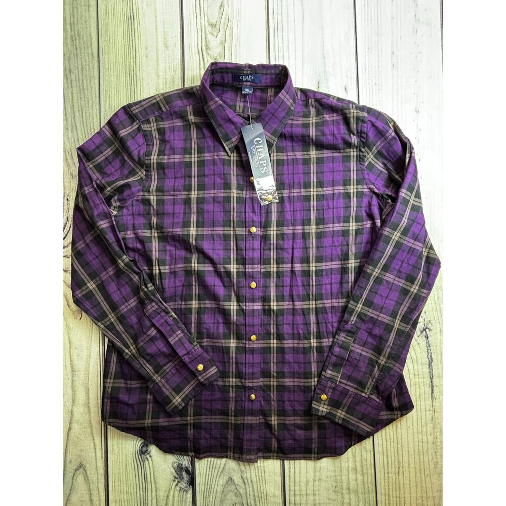 Chaps Women's NWT Sz XL Purple Gold Buttons Western Style Shirt Rodeo